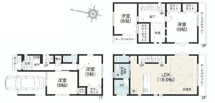 Floor plan. 57,800,000 yen, 4LDK, Land area 89.57 sq m , Building area 122.96 sq m