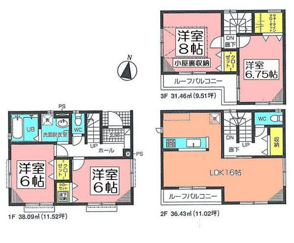 Floor plan. (Building 2), Price 30,800,000 yen, 4LDK, Land area 99.51 sq m , Building area 105.98 sq m