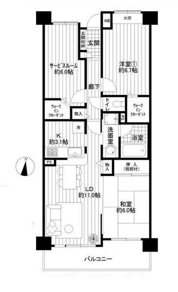Floor plan. 3LDK, Price 20.8 million yen, Occupied area 73.11 sq m , Balcony area 9.4 sq m