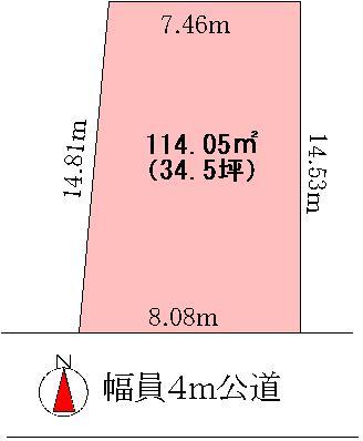 Compartment figure. Land price 44,800,000 yen, Land area 114.05 sq m
