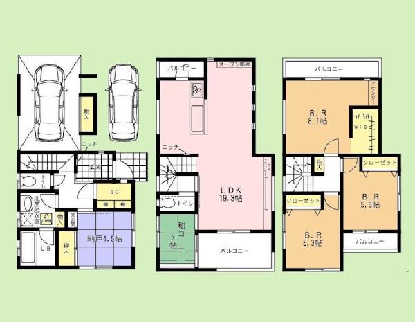 Floor plan. 62,800,000 yen, 3LDK+S, Land area 81.77 sq m , Building area 130.5 sq m