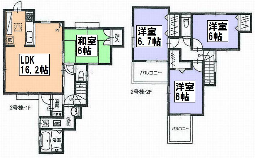 Floor plan. (Building 2), Price 45,800,000 yen, 4LDK, Land area 110 sq m , Building area 96.05 sq m