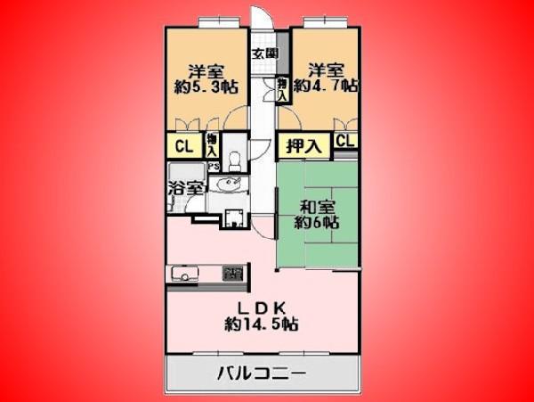 Floor plan. 3LDK, Price 15.8 million yen, Occupied area 67.25 sq m , Living which adopted the balcony area 9.12 sq m popular counter kitchen. Family was largely installed on the south side because it is a long time gathering place. Please feel warm space