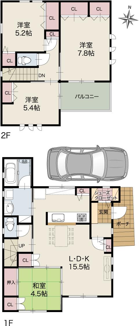 Floor plan. (B Building), Price 55,800,000 yen, 4LDK, Land area 100.01 sq m , Building area 97.7 sq m