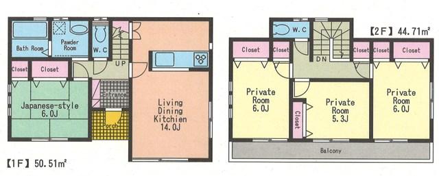 Floor plan. 56,800,000 yen, 4LDK, Land area 107.27 sq m , Building area 95.22 sq m