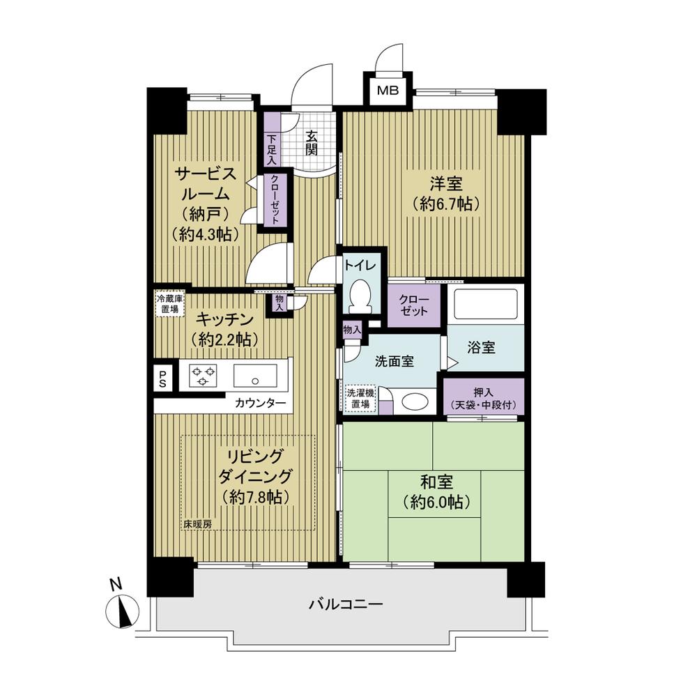 Floor plan. 2LDK + S (storeroom), Price 20,980,000 yen, Occupied area 63.51 sq m , Balcony area 11.08 sq m 2LDK + S (storeroom)