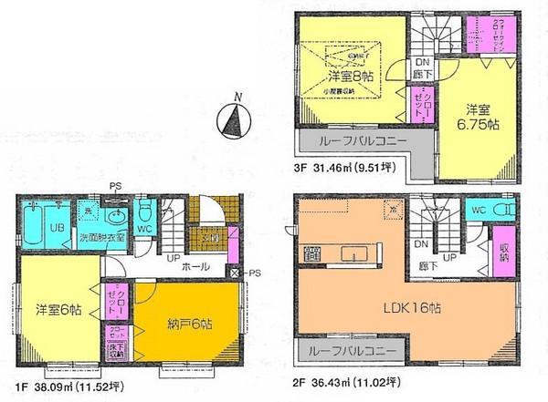 Floor plan. 30,800,000 yen, 3LDK+S, Land area 99.51 sq m , Building area 105.98 sq m