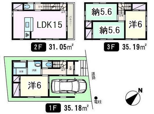 Compartment view + building plan example. Building plan example, Land price 12 million yen, Land area 61 sq m , Building price 16.8 million yen, Building area 101.42 sq m