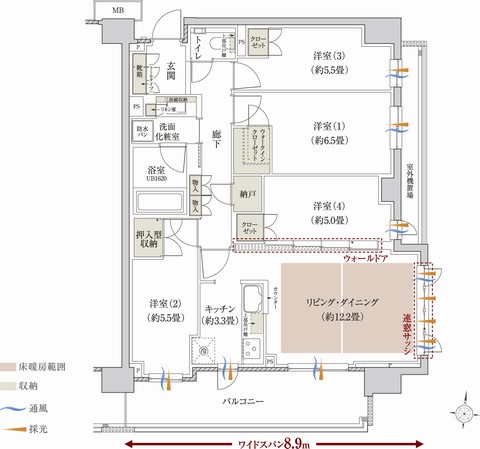 D type ・ 4LDK + N + WIC occupied area / 86.39 sq m balcony area / 12.52 sq m