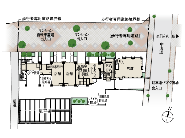 Features of the building.  [Site layout] Site was blessed that three sides adjacent to the road. ventilation ・ We have to create an open abode comfortable in pursuit of Aya light.  ※ Which was raised to draw based on the drawings of the planning stage, shape ・ In fact a slightly different color, etc..