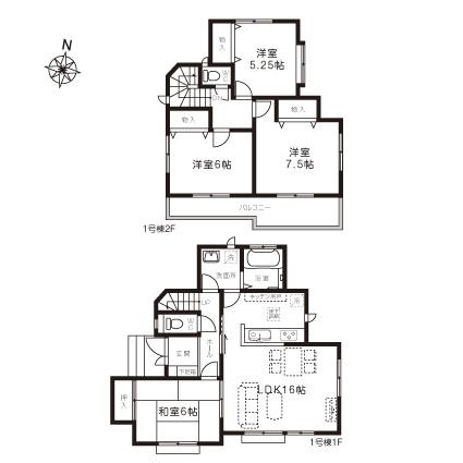 Floor plan. (1 Building), Price 33,800,000 yen, 4LDK, Land area 129.08 sq m , Building area 96.67 sq m
