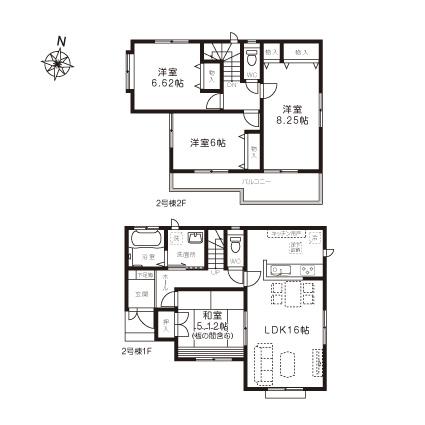 Floor plan. (Building 2), Price 35,800,000 yen, 4LDK, Land area 129.09 sq m , Building area 101.02 sq m