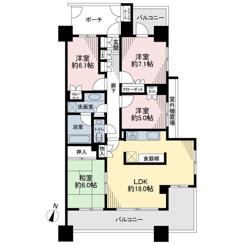 Floor plan. 4LDK, Price 49,800,000 yen, Occupied area 93.29 sq m , Balcony area 26.4 sq m
