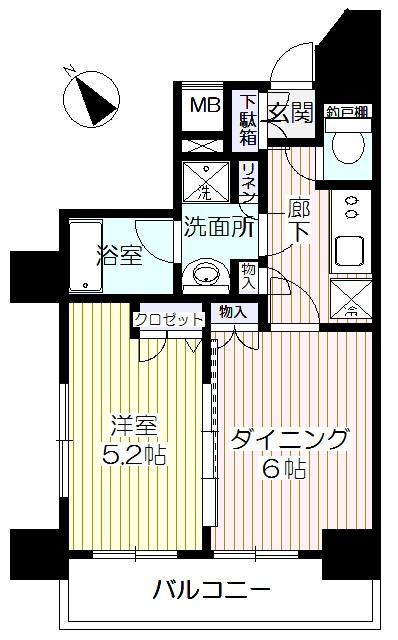Floor plan. 1DK, Price 19,800,000 yen, Occupied area 33.21 sq m , Balcony area 6.19 sq m
