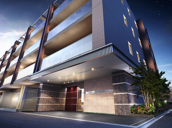 Buildings and facilities. All houses facing south, 3LDK, Of low-rise four-storey <Excellent City Kitaurawa> birth. Current, Building in the model room published in, You can check the actual room. (Entrance Rendering)