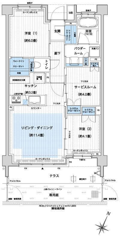 Floor: 2LDK + S + WIC, the occupied area: 63.99 sq m
