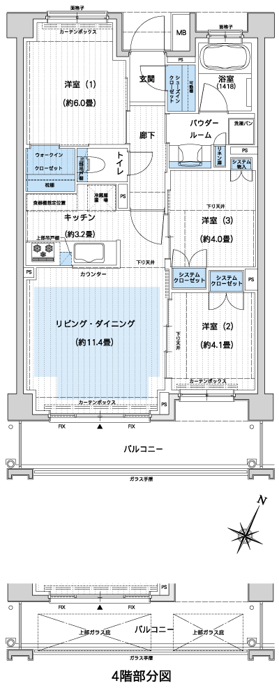 Floor: 3LDK + WIC + SIC, the occupied area: 63.99 sq m