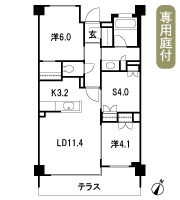 Floor: 2LDK + S + WIC, the occupied area: 63.99 sq m