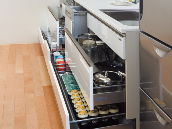 Kitchen.  [All slide storage] Under-counter storage is also taken out of those in the back easy to all slide storage.