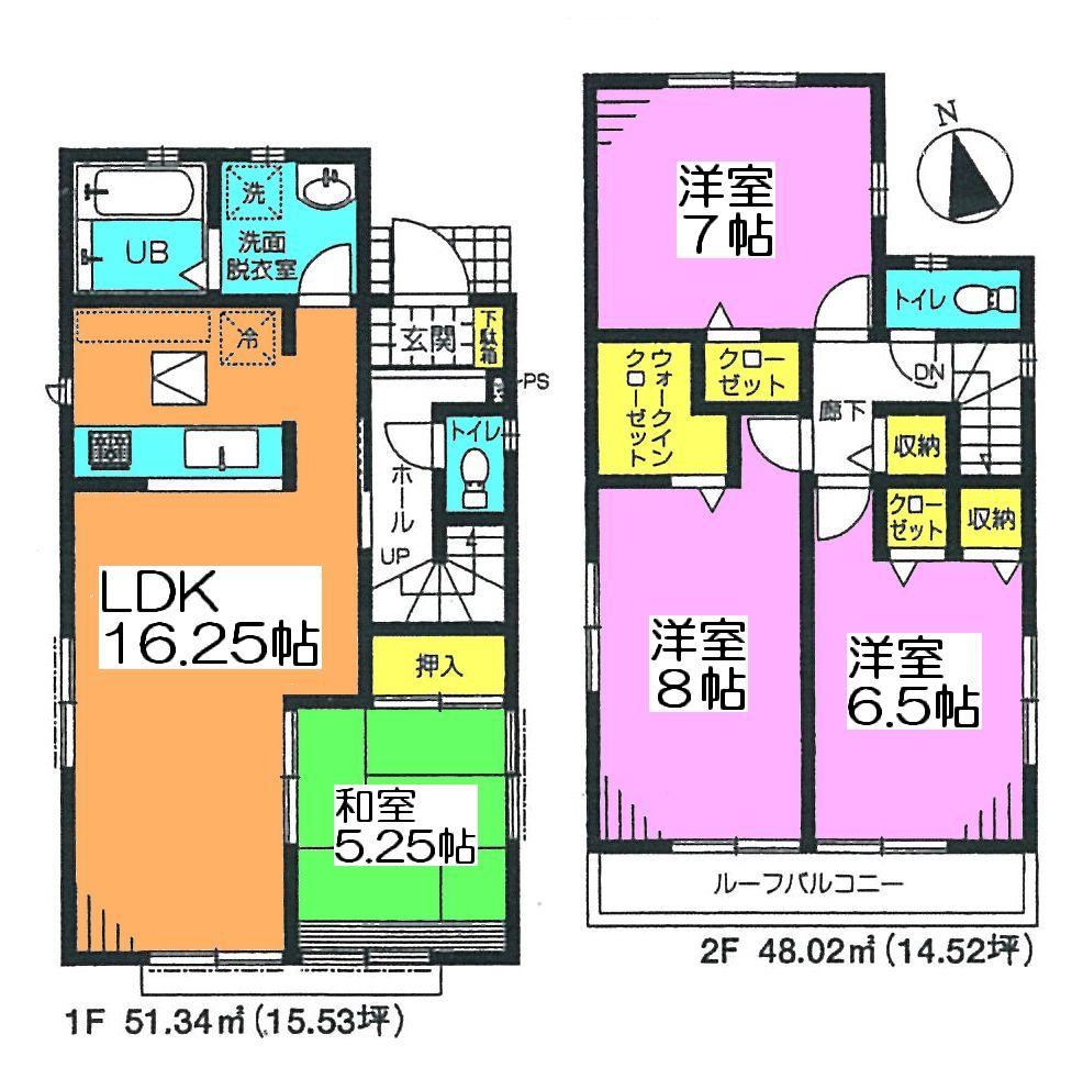 Floor plan. (3 Building), Price 32,800,000 yen, 4LDK, Land area 95.75 sq m , Building area 99.36 sq m