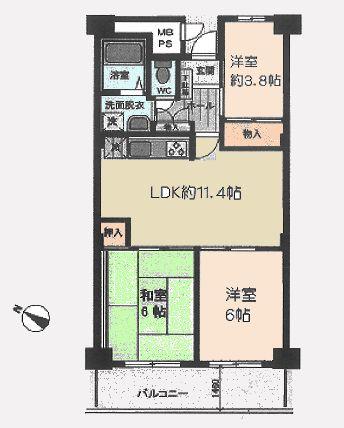 Floor plan. 3LDK, Price 15.3 million yen, Occupied area 61.02 sq m , Balcony area 8.35 sq m