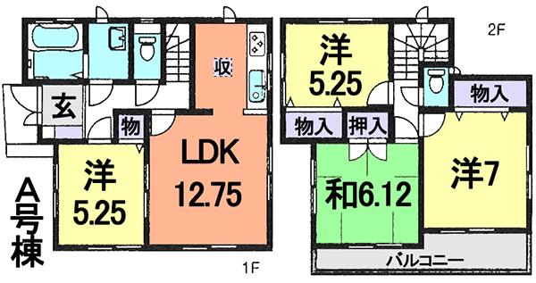 Floor plan. (A Building), Price 33,800,000 yen, 4LDK, Land area 88.62 sq m , Building area 87.14 sq m