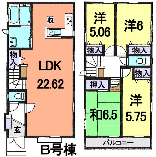 Floor plan. (B Building), Price 35,800,000 yen, 4LDK, Land area 98.46 sq m , Building area 105.05 sq m