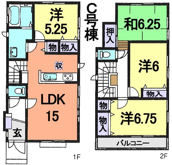 Floor plan. (C Building), Price 34,500,000 yen, 4LDK, Land area 122.32 sq m , Building area 95.54 sq m