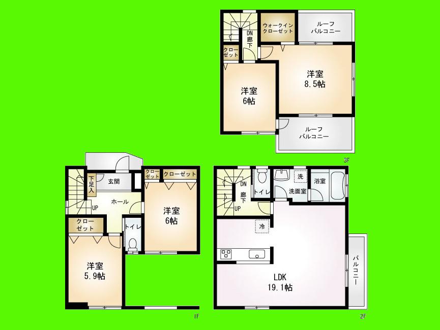 Floor plan. Price 53,800,000 yen, 4LDK, Land area 70.32 sq m , Building area 123.16 sq m