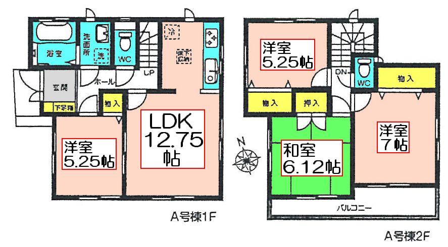 Floor plan. (A Building), Price 33,800,000 yen, 4LDK, Land area 88.62 sq m , Building area 87.14 sq m