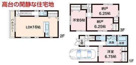 Floor plan. 31,800,000 yen, 2LDK + 2S (storeroom), Land area 67 sq m , It is a residential area of ​​the building area 107.63 sq m south road. Is a very quiet place so you go in from the main road. 