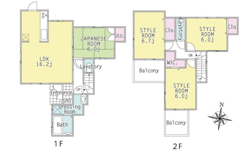 Floor plan. (Building 2), Price 45,800,000 yen, 4LDK, Land area 111 sq m , Building area 96.05 sq m