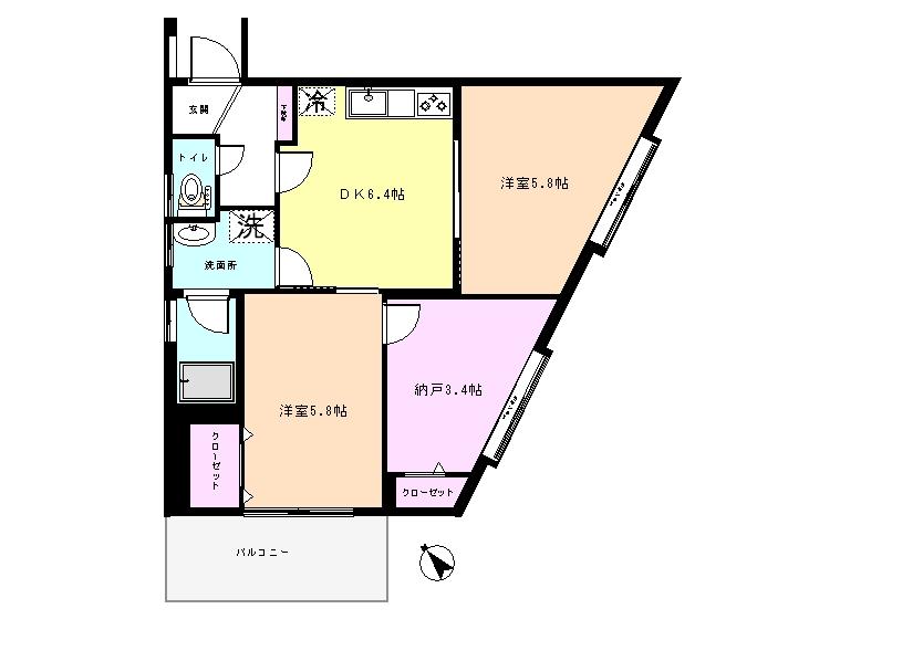 Floor plan. 2DK + S (storeroom), Price 13,900,000 yen, Occupied area 45.27 sq m , Balcony area 5 sq m   ◆ This flooring.