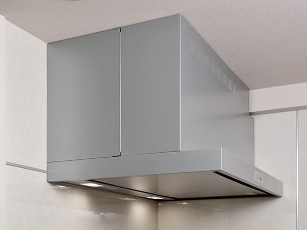 Kitchen.  [Rectification Backed range hood] Range hood that combines the functionality and design. Current plate can be easily detached to increase the collection rate of the smell and smoke in cooking, Care is also easy. (Model Room DOS type)