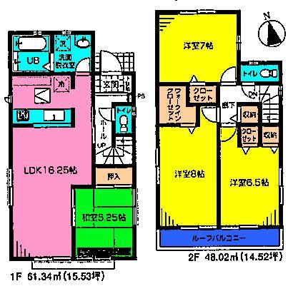 Floor plan. (3 Building), Price 32,800,000 yen, 4LDK, Land area 98.75 sq m , Building area 99.36 sq m