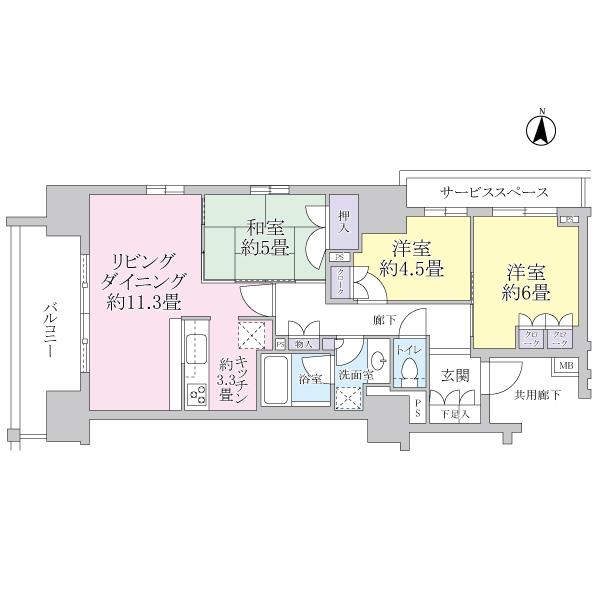 Floor plan. 3LDK, Price 39,800,000 yen, Occupied area 70.62 sq m , Balcony area 10.54 sq m
