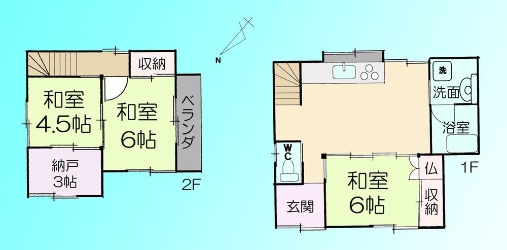 Floor plan. 16.8 million yen, 3DK + S (storeroom), Land area 72.27 sq m , Building area 66.12 sq m