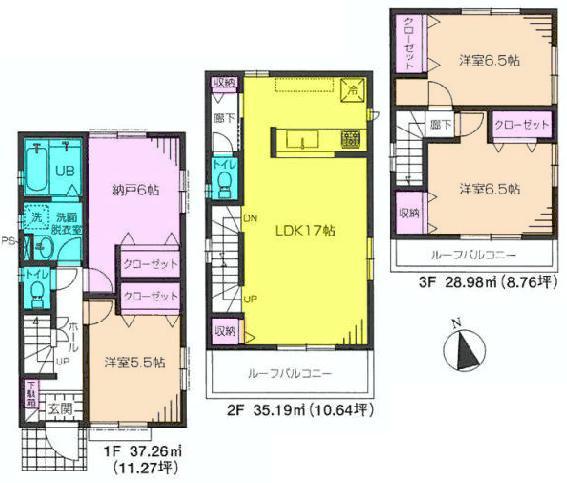 Floor plan. 29,800,000 yen, 3LDK + S (storeroom), Land area 83.81 sq m , Building area 101.43 sq m All rooms flooring