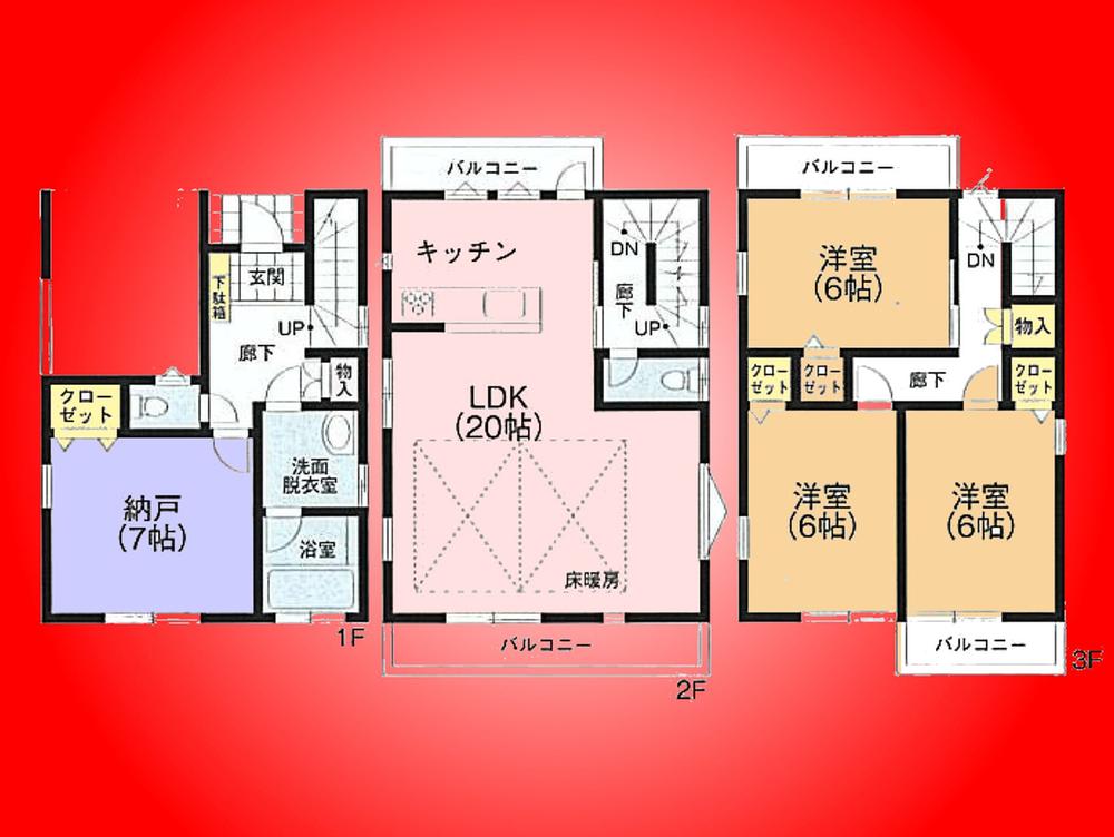 Floor plan. (3 Building), Price 49,800,000 yen, 3LDK+S, Land area 66.58 sq m , Building area 120.05 sq m