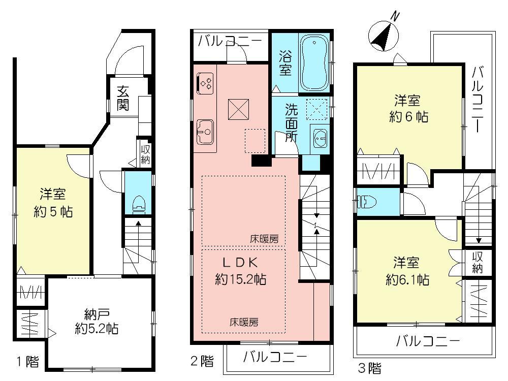 Floor plan. (Building 2), Price 34,800,000 yen, 3LDK+S, Land area 67.19 sq m , Building area 103.89 sq m