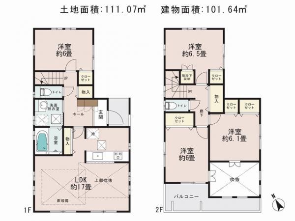Floor plan. 58,800,000 yen, 4LDK, Land area 111.07 sq m , Building area 101.64 sq m