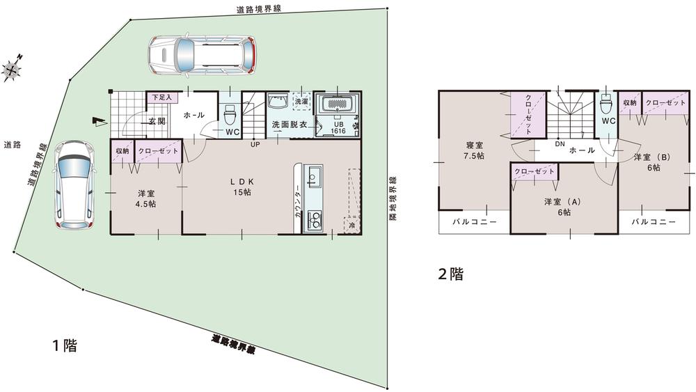 Compartment view + building plan example. Building plan example, Land price 9.5 million yen, Land area 155.68 sq m , Building price 15 million yen, The building area is 96.88 sq m floor plan example.  And architecture in a free plan. Outside 構付.  Facility ・ Specification will use the LIXIL product. color ・ Floor plan ・ Appearance is free. 