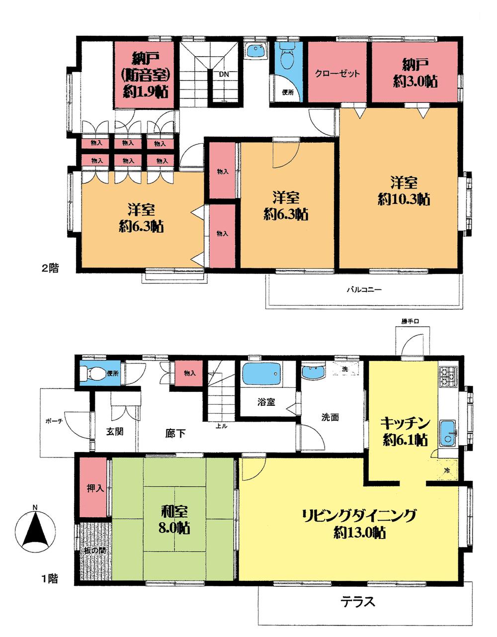 Floor plan. 18,800,000 yen, 4LDK + 2S (storeroom), Land area 184.59 sq m , Building area 144.54 sq m floor plan