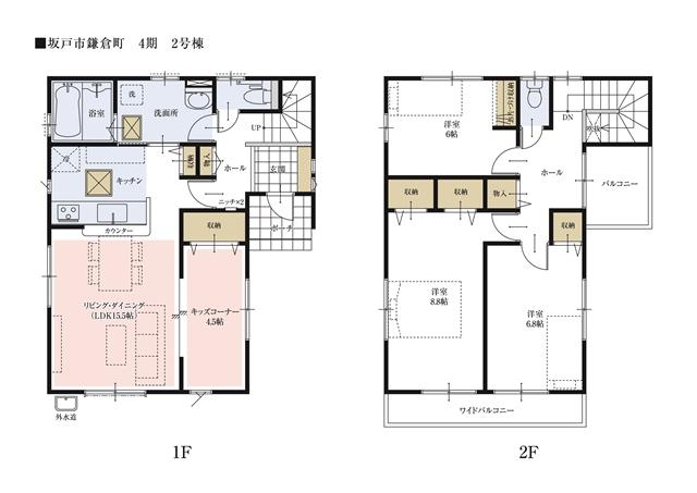 Floor plan.  [Between 2 Building floor plan] About 8 Pledge of bedroom and spacious. Since the south-facing that day is also good, In the morning, fresh sun will wrap your room. 