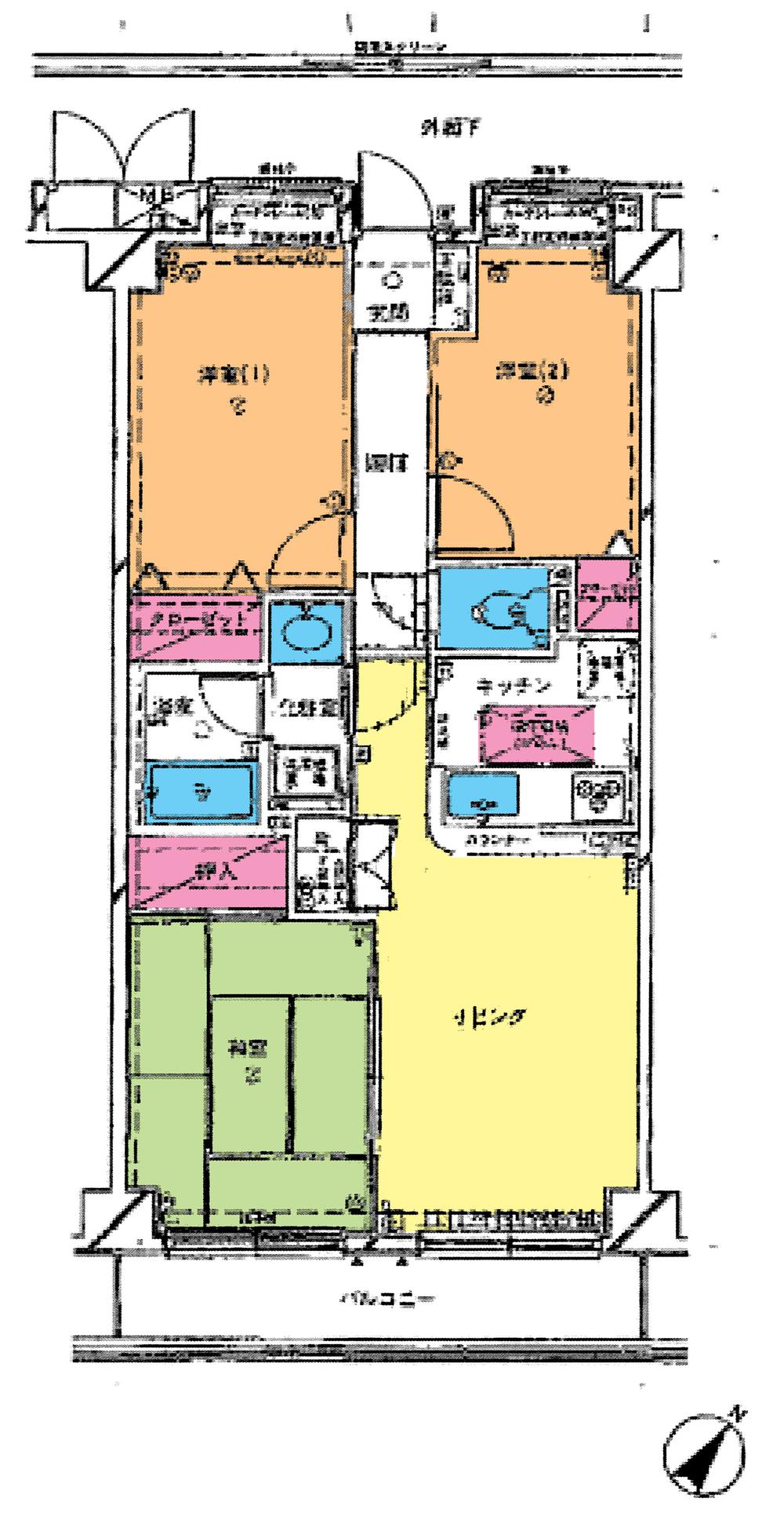 Floor plan. 3LDK, Price 9.3 million yen, Occupied area 62.51 sq m , Balcony area 6.72 sq m floor plan