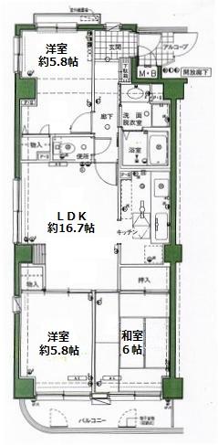 Floor plan. 3LDK, Price 13.8 million yen, Occupied area 68.08 sq m , Balcony area 6.18 sq m