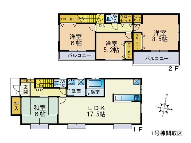 Floor plan. (1 Building), Price 25,800,000 yen, 4LDK, Land area 170.3 sq m , Building area 101.85 sq m