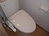 Toilet. It is with warm water washing toilet seat.