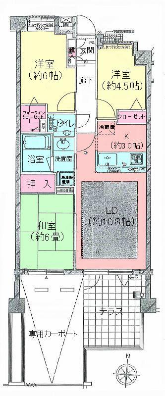 Floor plan. 3LDK, Price 16.8 million yen, Occupied area 65.23 sq m