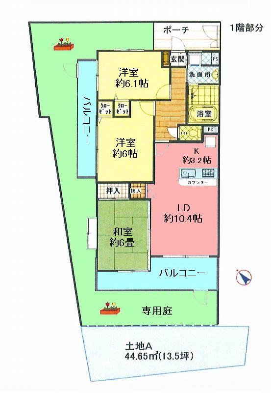 Floor plan. 3LDK, Price 17 million yen, Footprint 67.6 sq m , Balcony area 13.56 sq m